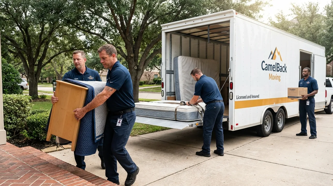 Crew loading residential truck for cross-state move from Hogansville, GA